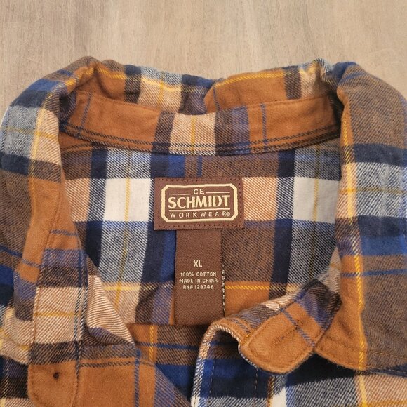 SCHMIDT Workwear Carpenter Men's Plaid Flannel Button Up Shirt Brown Cotton XL - Picture 3 of 8